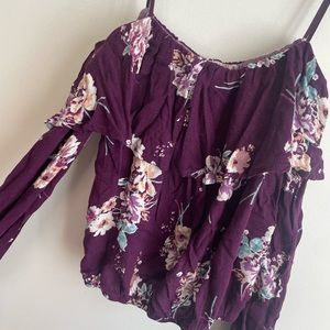 Purple floral off the shoulder shirt